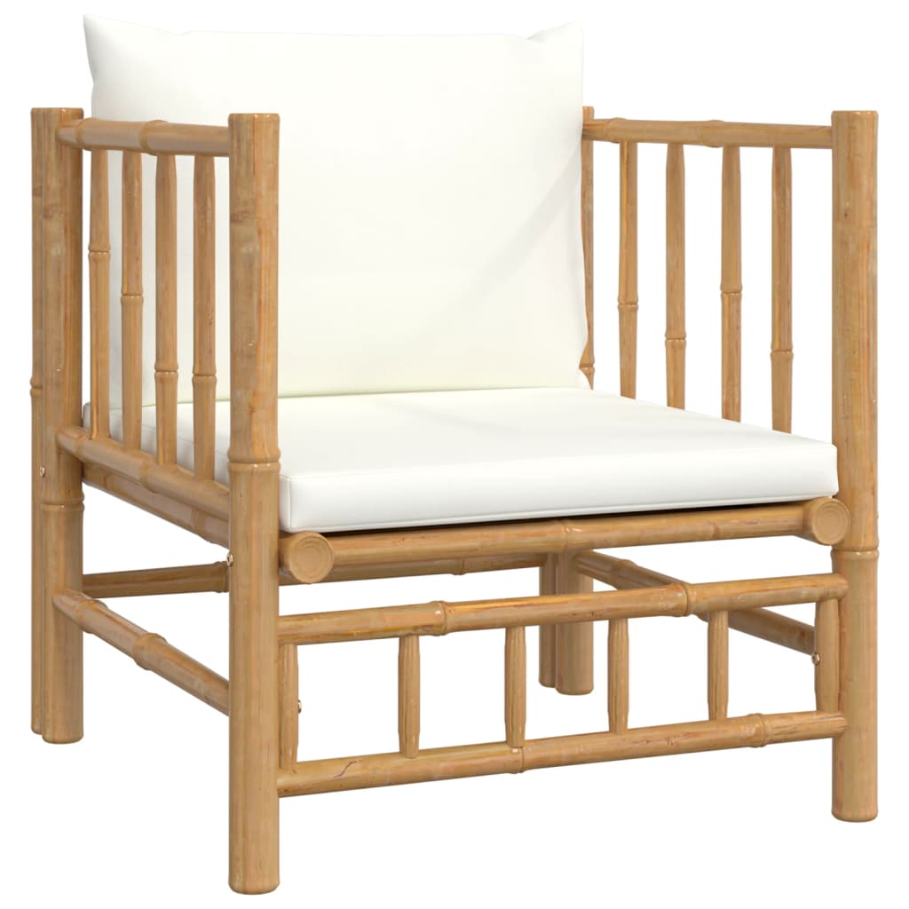 vidaXL 5dílná zahradní sedací souprava krémově bílé podušky bambus