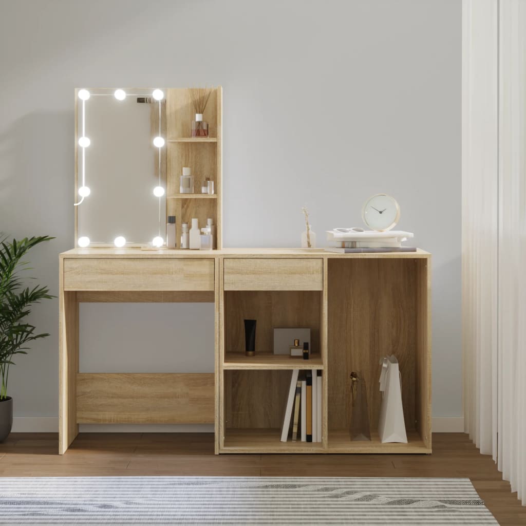 vidaXL LED toaletní stolek se skříňkou dub sonoma kompozitní dřevo