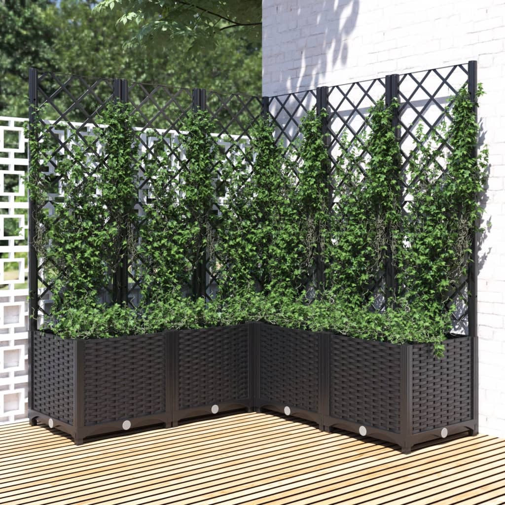 vidaXL Zahradní truhlík s treláží černý 120 x 120 x 136 cm PP
