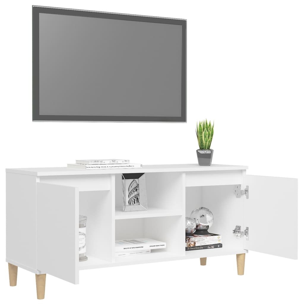 vidaXL TV skříňka s nohami z masivního dřeva bílá 103,5 x 35 x 50 cm