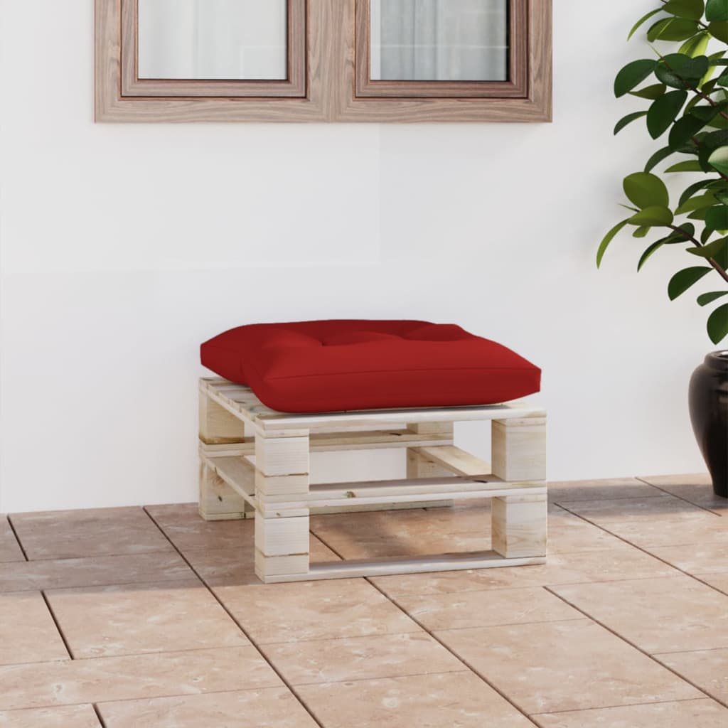 vidaXL Zahradní taburet z palet s červenou poduškou borové dřevo