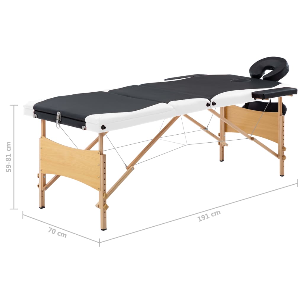 vidaXL Skládací masážní stůl 3 zóny dřevěný černý a bílý