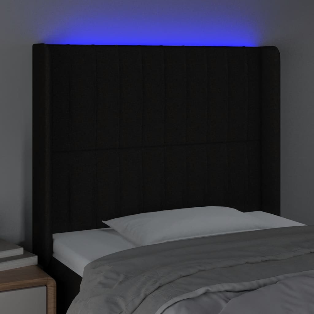 vidaXL Čelo postele s LED černé 103 x 16 x 118/128 cm textil