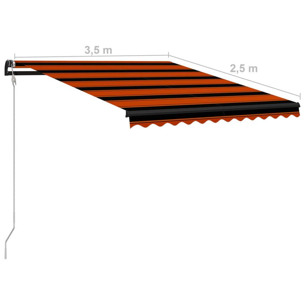 vidaXL Zatahovací markýza senzor větru a LED 350x250 cm oranžovo-hnědá