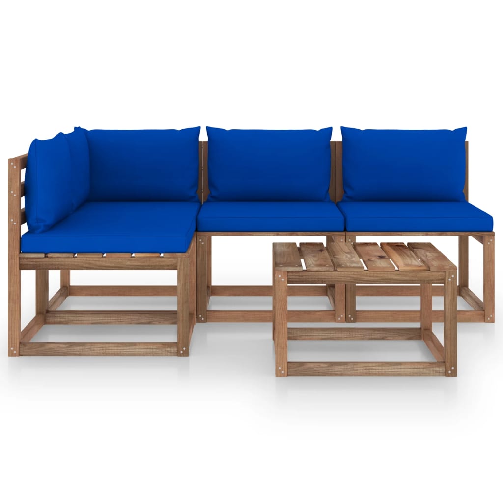 vidaXL 5dílná zahradní sedací souprava s modrými poduškami