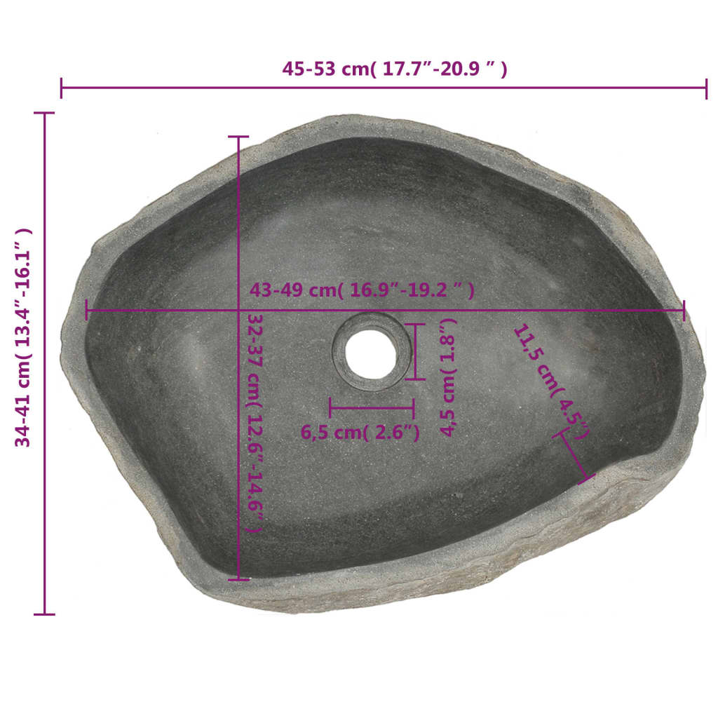 vidaXL Umyvadlo říční kámen oválné 45–53 cm