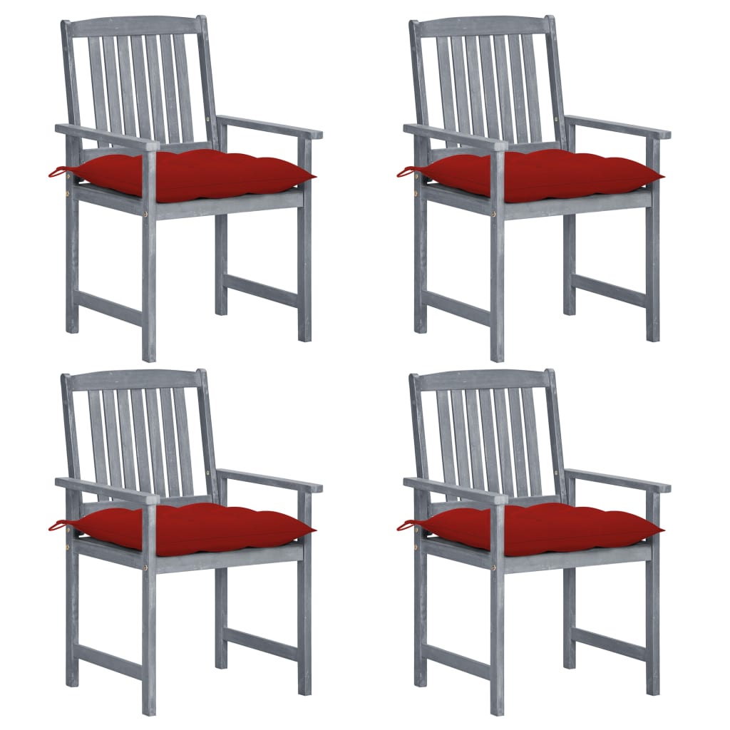 vidaXL Zahradní židle s poduškami 4 ks šedé masivní akáciové dřevo