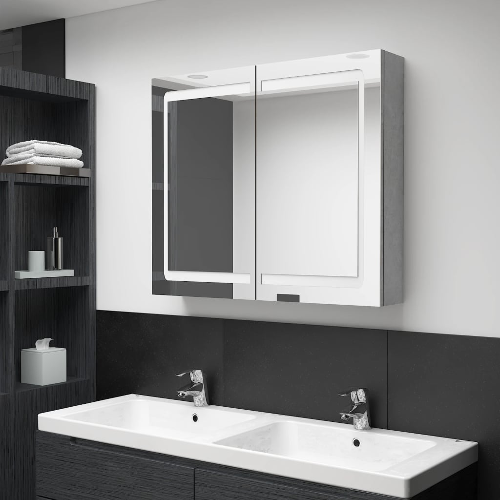 vidaXL LED koupelnová skříňka se zrcadlem betonově šedá 80x12x68 cm