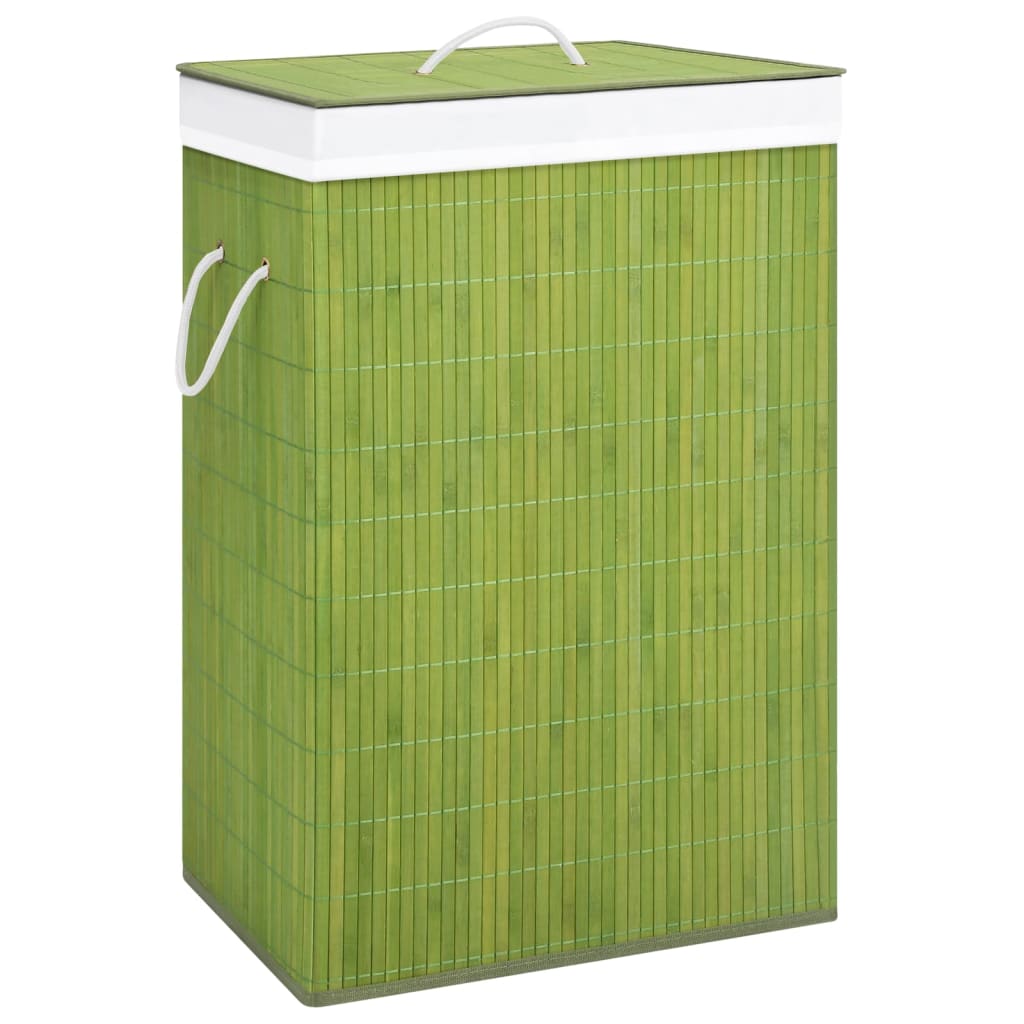 vidaXL Bambusový koš na prádlo s jednou přihrádkou zelený