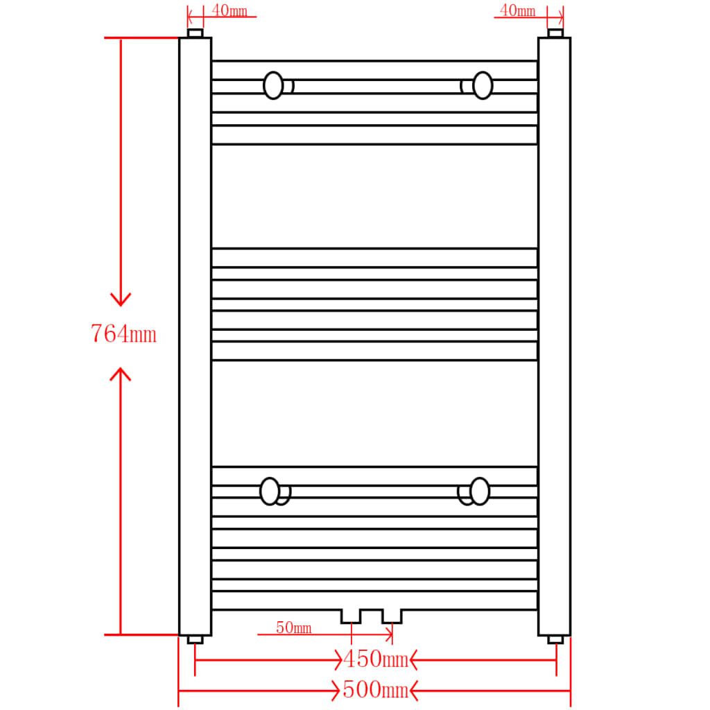 Černý žebříkový radiátor na ručníky rovný ústřední topení 500 x 764 mm