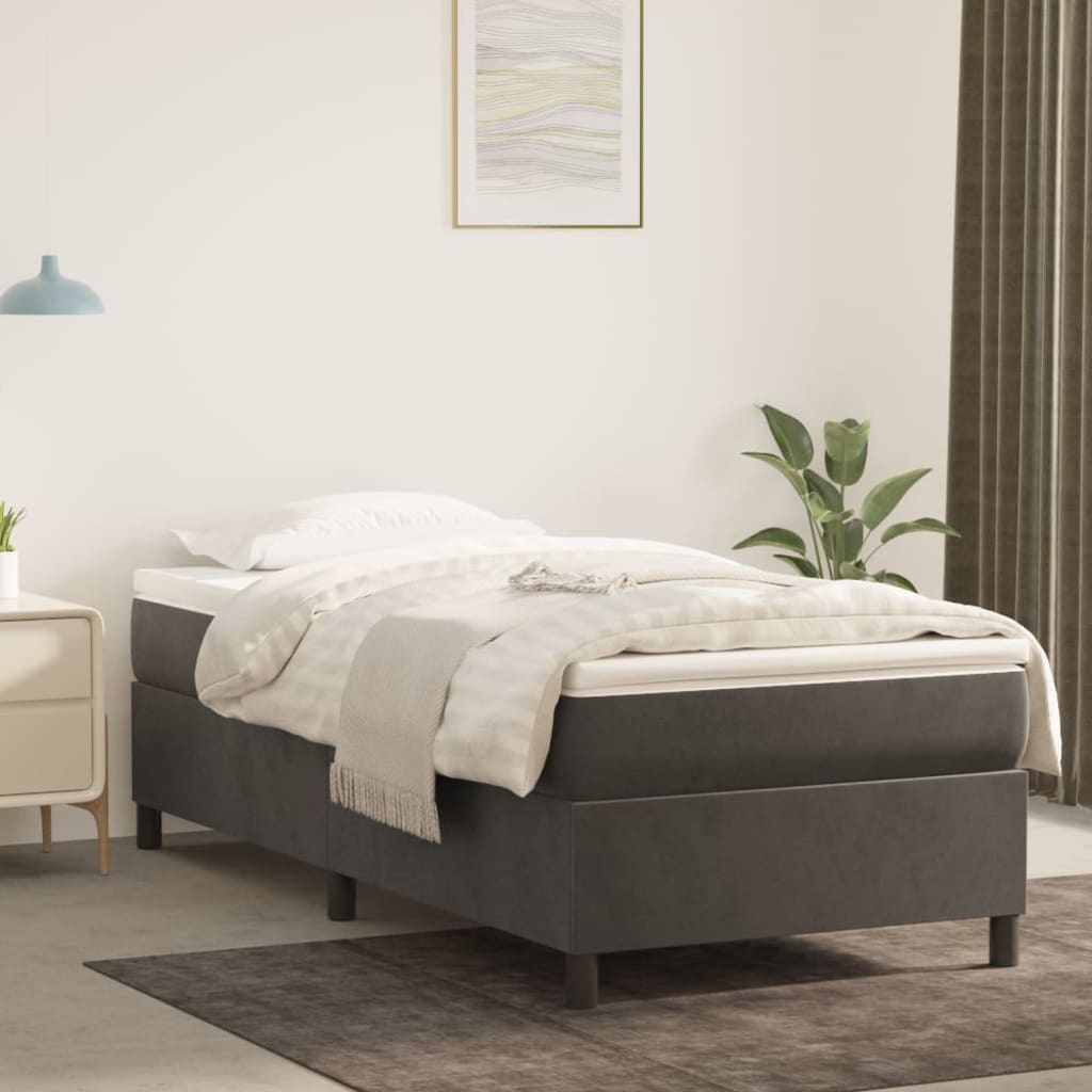 vidaXL Box spring postel s matrací tmavě šedá 90x200 cm samet