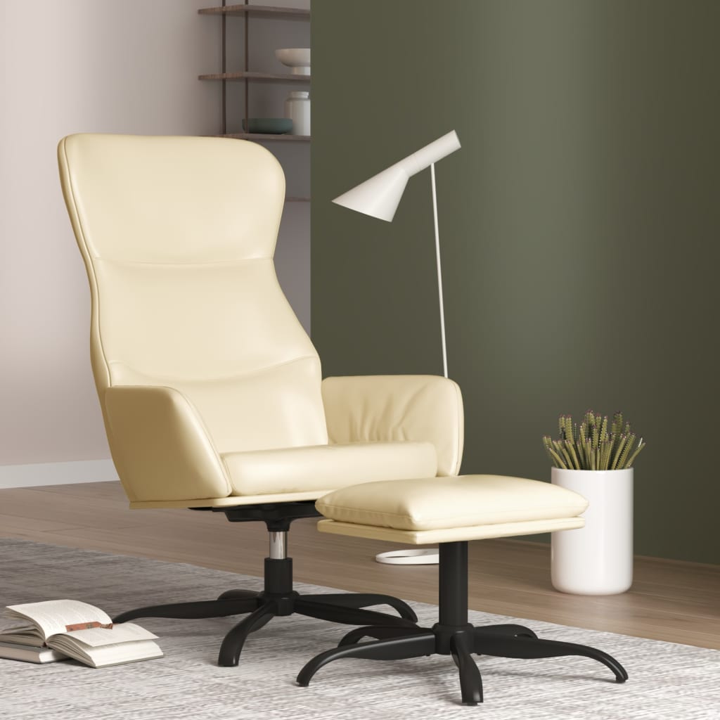 vidaXL Relaxační křeslo se stoličkou krémové umělá kůže