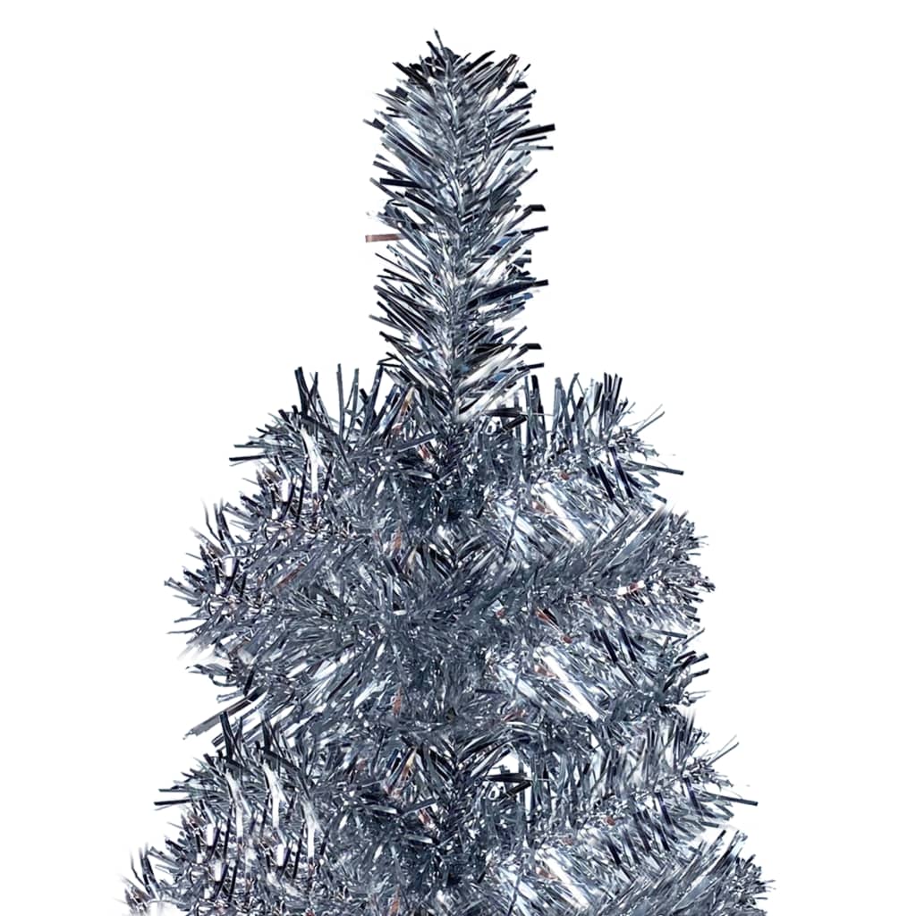 vidaXL Úzký vánoční stromek s LED a sadou koulí stříbrný 180 cm