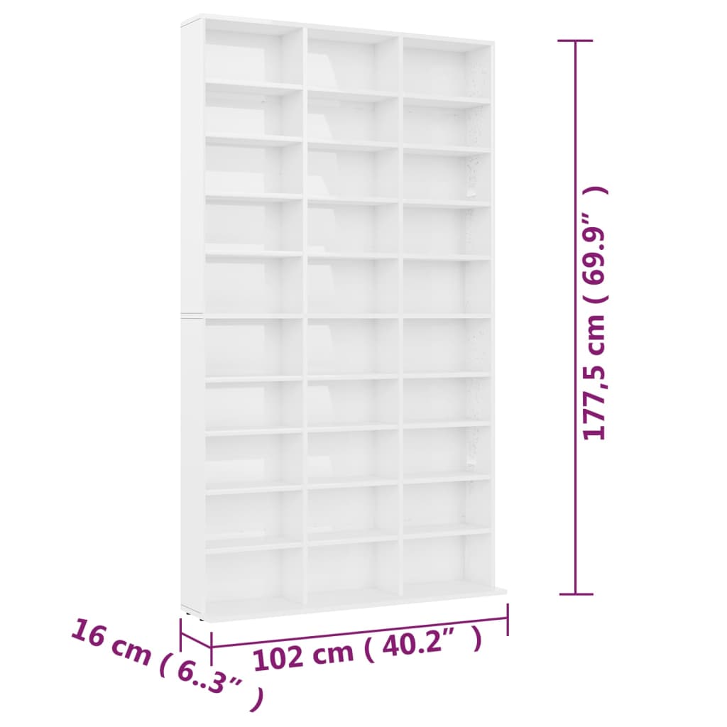 vidaXL CD skříňka bílá vysoký lesk 102x16x177,5 cm kompozitní dřevo