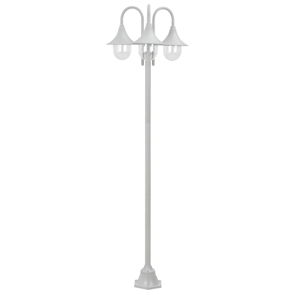 vidaXL Zahradní sloupová lampa 3 ramena E27 220 cm hliník bílá