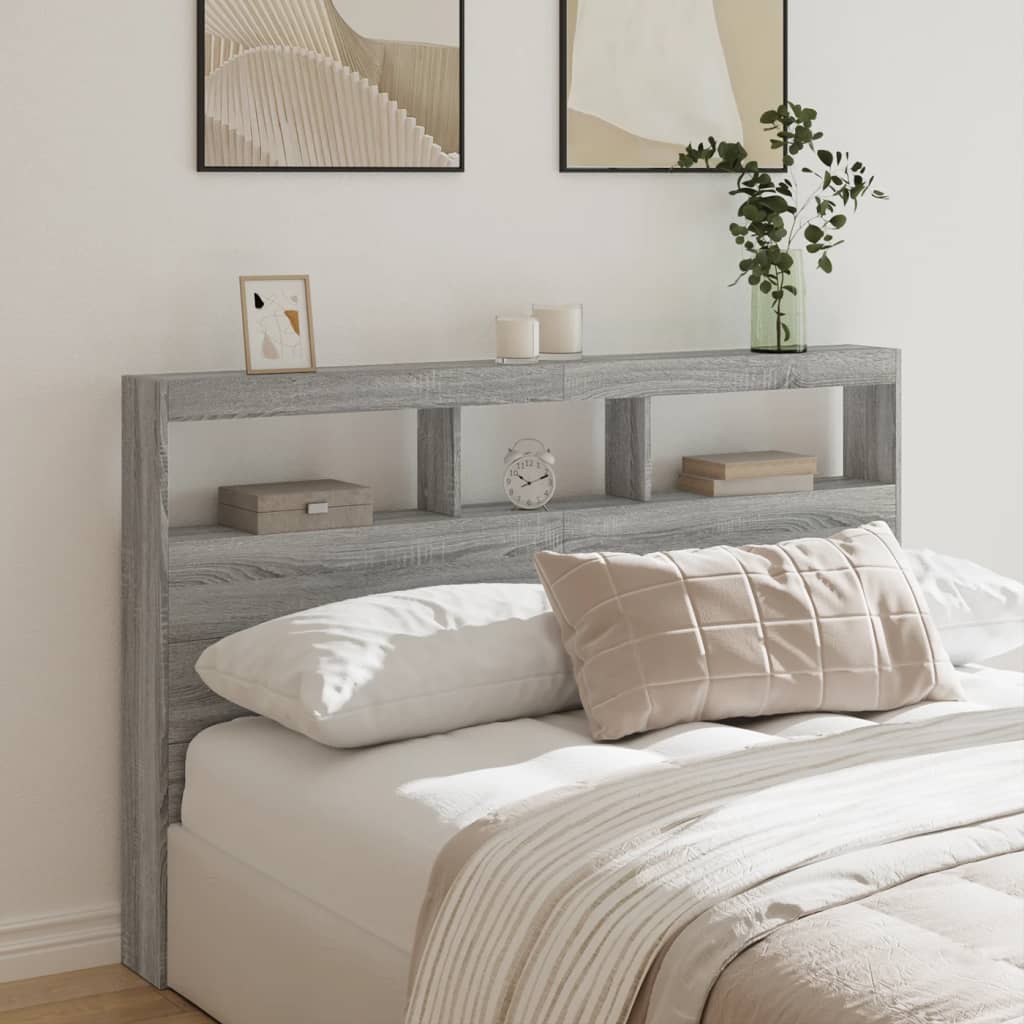vidaXL Čelo postele s úložným prostorem a LED šedé sonoma 160x17x102cm
