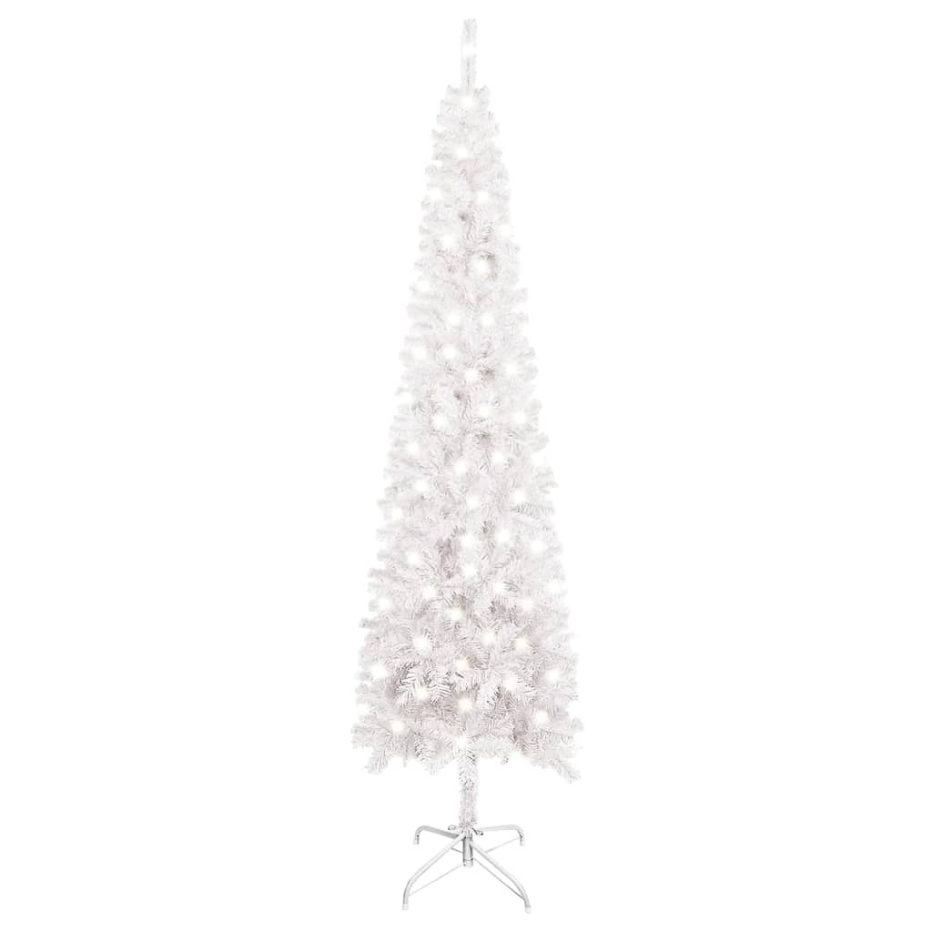 vidaXL Úzký vánoční stromek s LED osvětlením bílý 210 cm