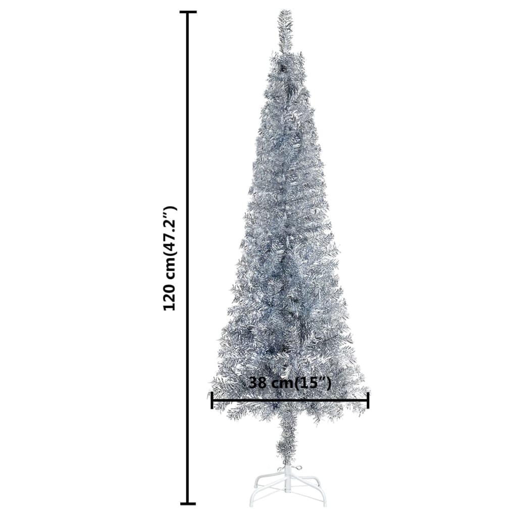 vidaXL Úzký vánoční stromek s LED osvětlením stříbrný 120 cm
