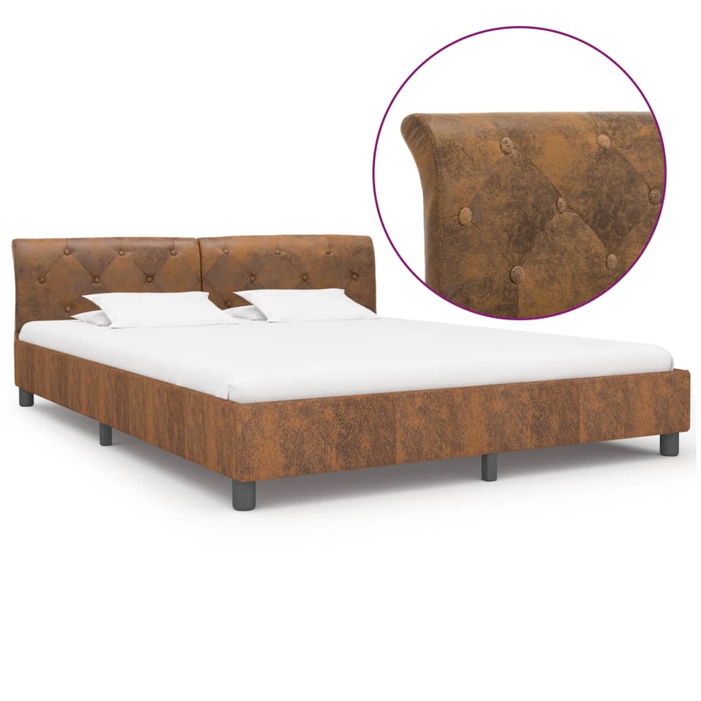 vidaXL Rám postele hnědý umělá broušená kůže 160 x 200 cm