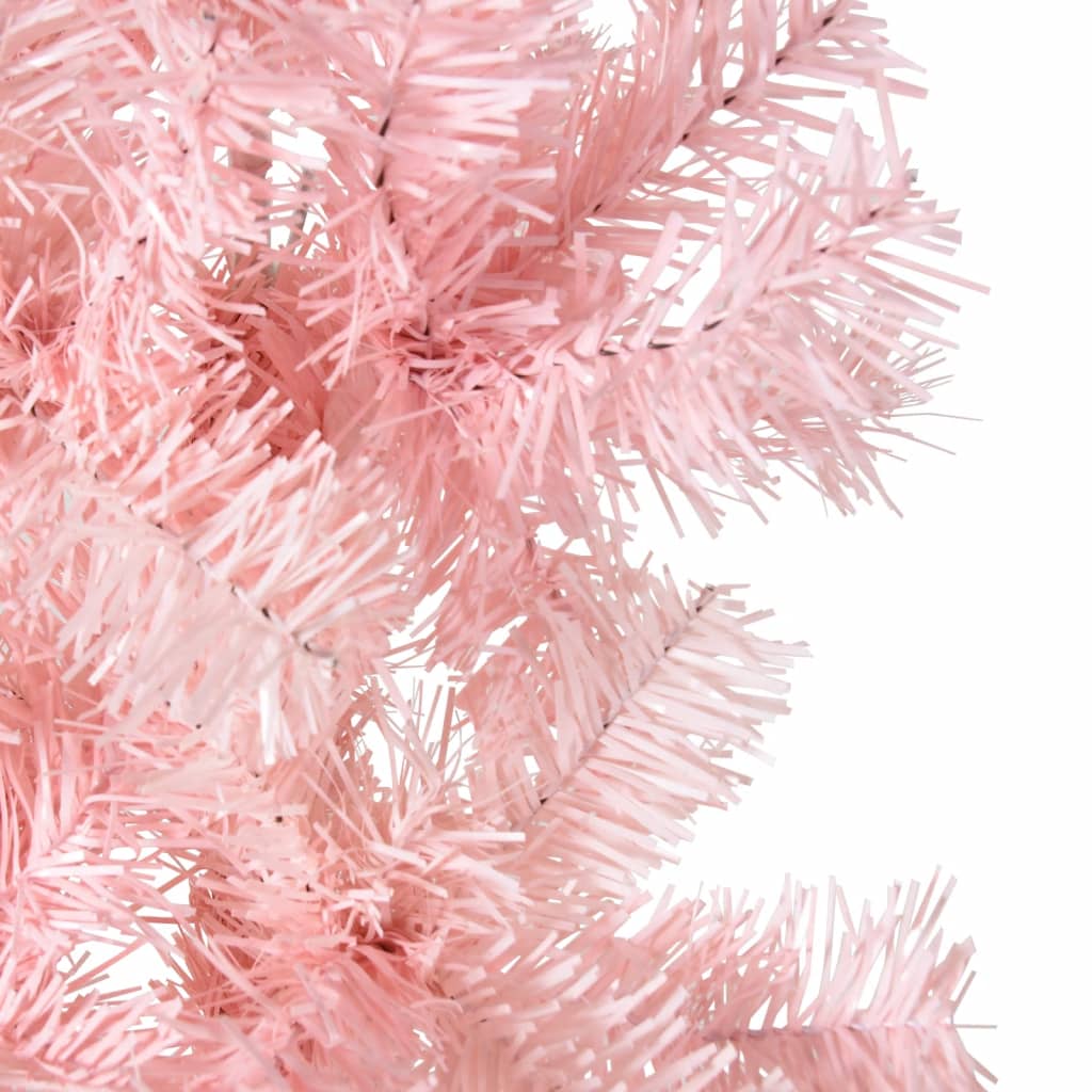 vidaXL Úzký umělý poloviční vánoční stromek se stojanem růžový 210 cm