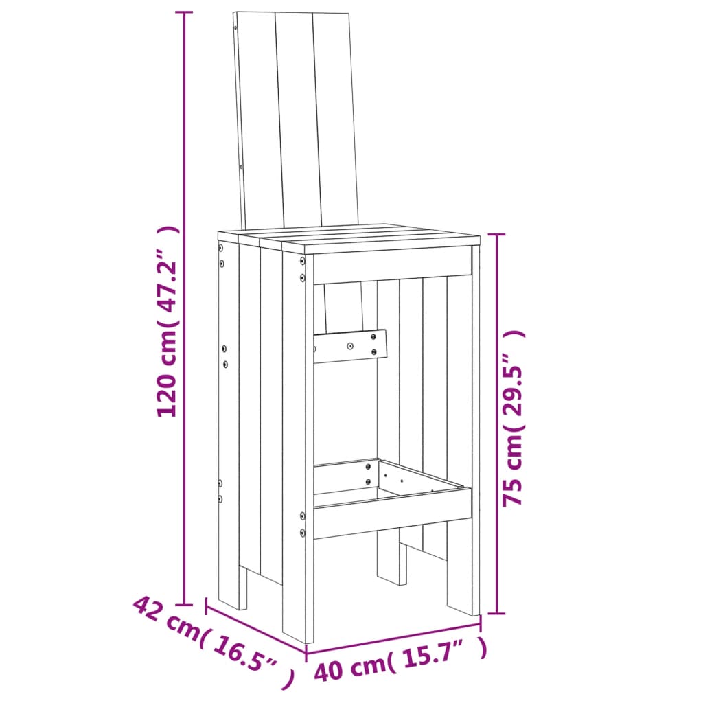 vidaXL Barové stoličky 2 ks černé 40x42x120 cm masivní borové dřevo