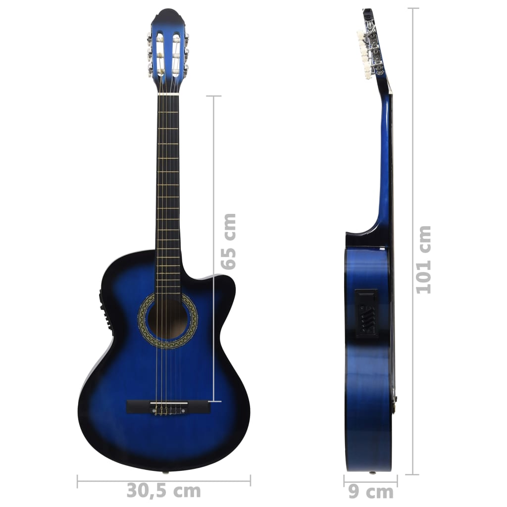 vidaXL 12dílný folkový kytarový set s ekvalizérem a 6 strunami modrý