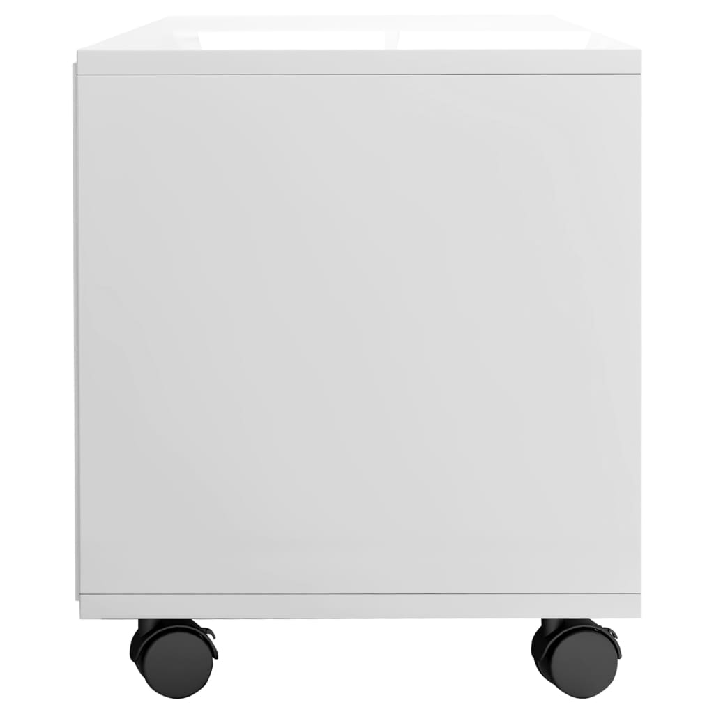 vidaXL TV stolek s kolečky bílý vysoký lesk 90x35x35 cm dřevotříska