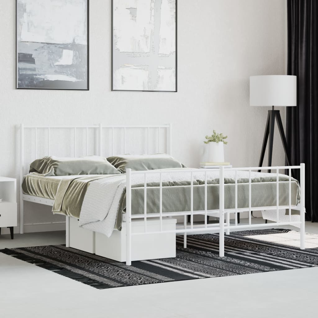 vidaXL Kovový rám postele s hlavovým a nožním čelem bílý 135 x 190 cm