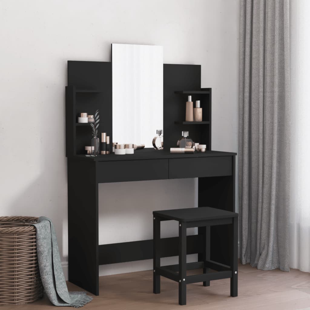 vidaXL Toaletní stolek se zrcadlem černý 96 x 39 x 142 cm