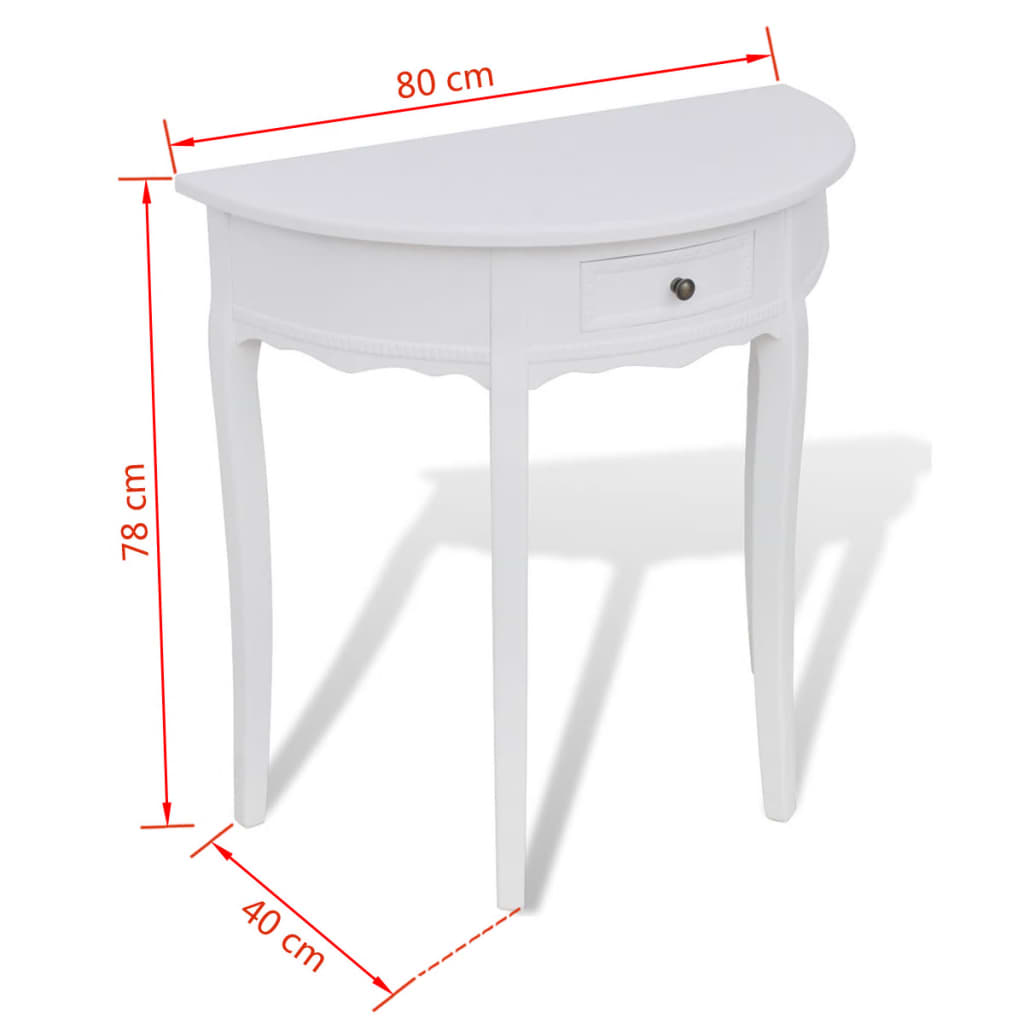 Bílý půlkruhový konzolový stolek se zásuvkou