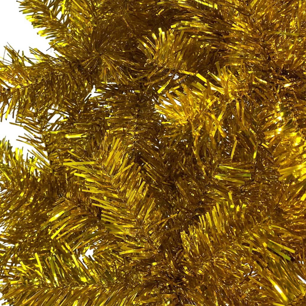 vidaXL Úzký vánoční stromek s LED a sadou koulí zlatý 210 cm