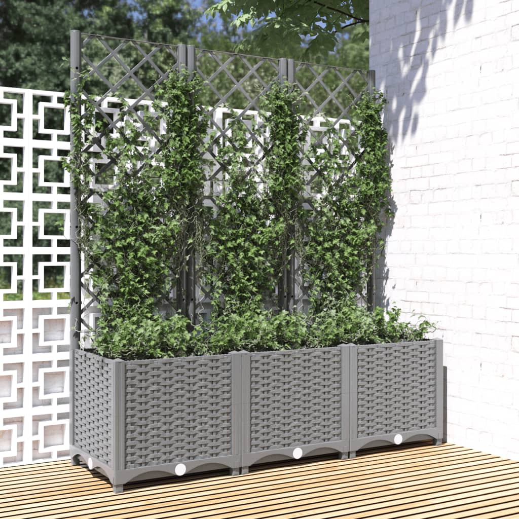 vidaXL Zahradní truhlík s treláží světle šedý 120 x 40 x 136 cm PP