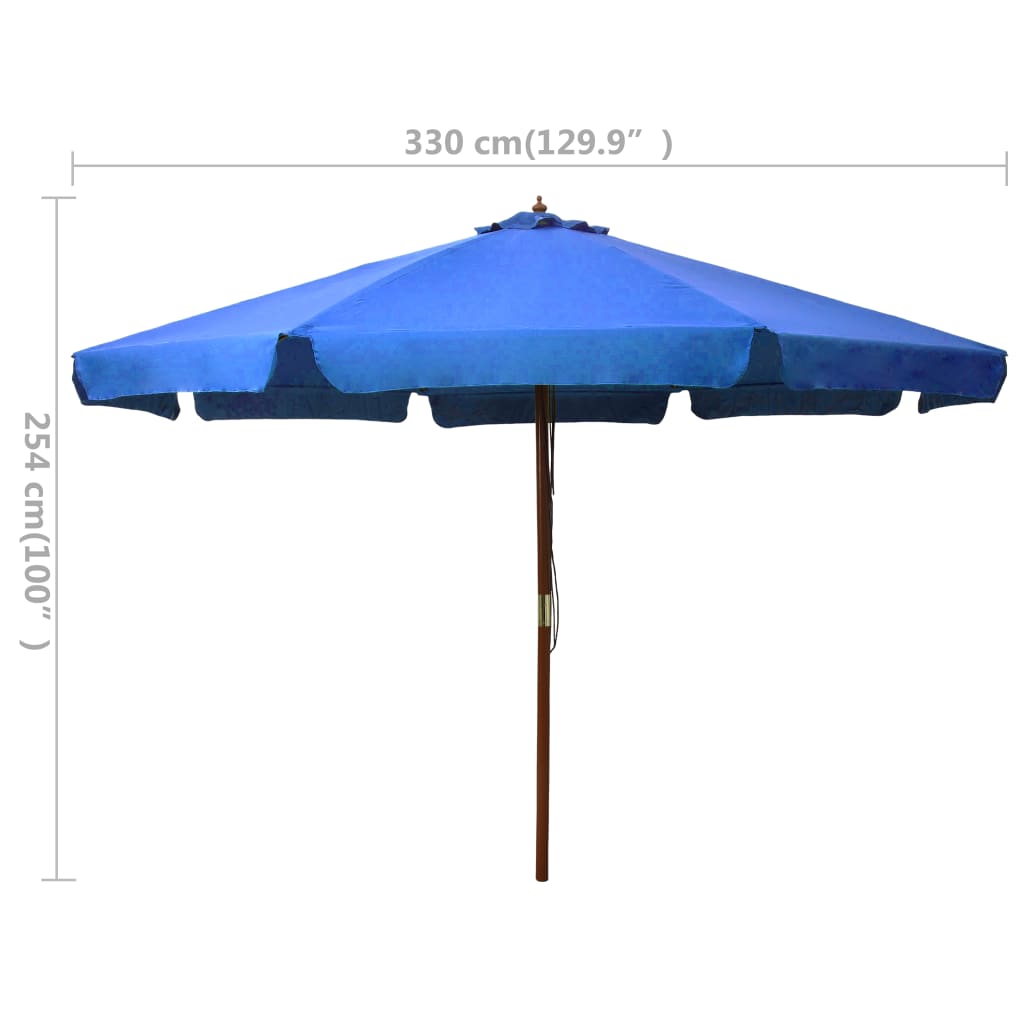 vidaXL Zahradní slunečník s dřevěnou tyčí 330 cm azurově modrý