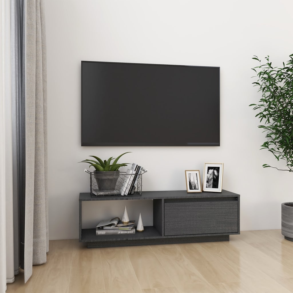 vidaXL TV stolek šedý 110 x 30 x 33,5 cm masivní borové dřevo