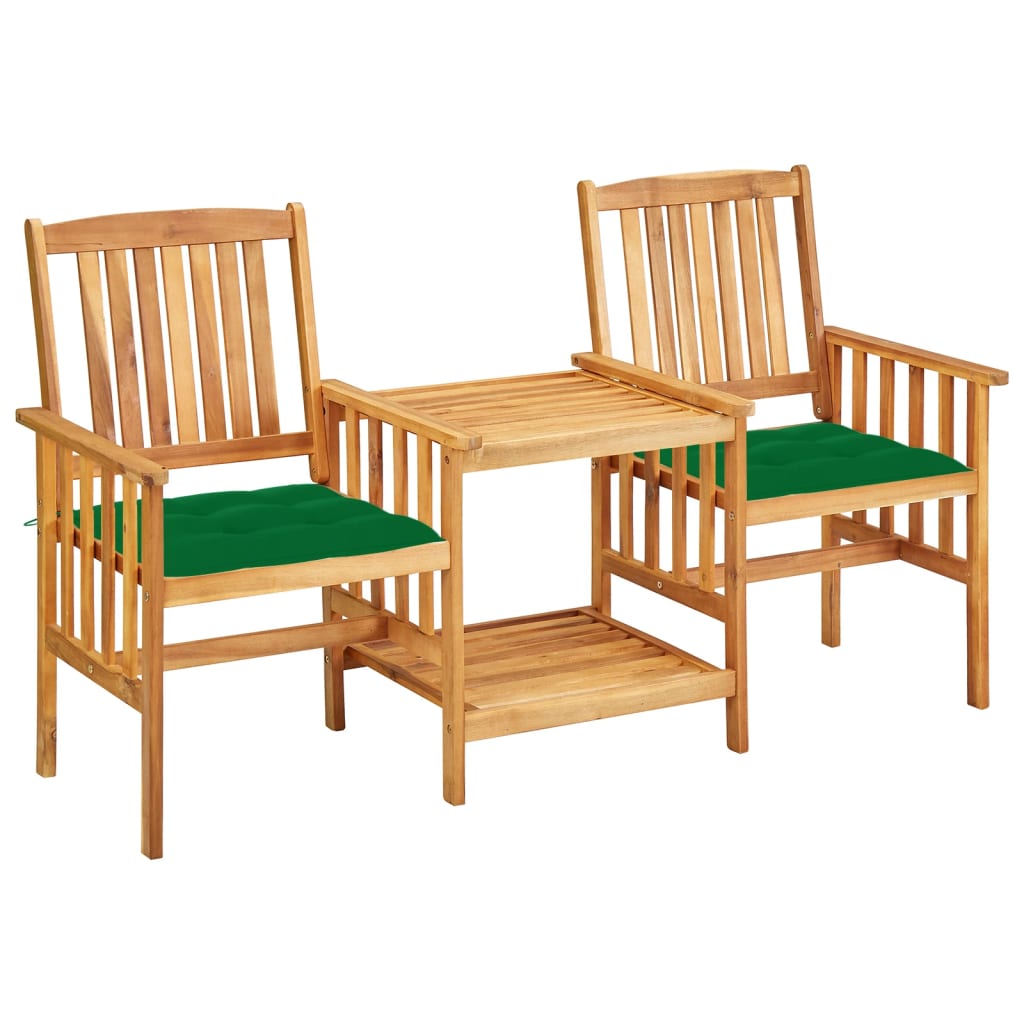 vidaXL Zahradní židle s čajovým stolkem a poduškami masivní akácie