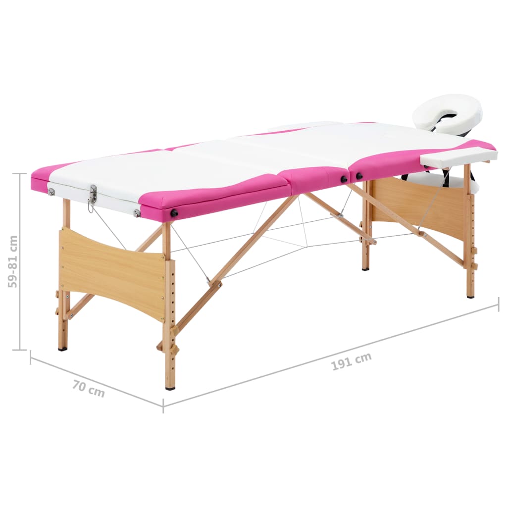 vidaXL Skládací masážní stůl 3 zóny dřevěný bílý a růžový