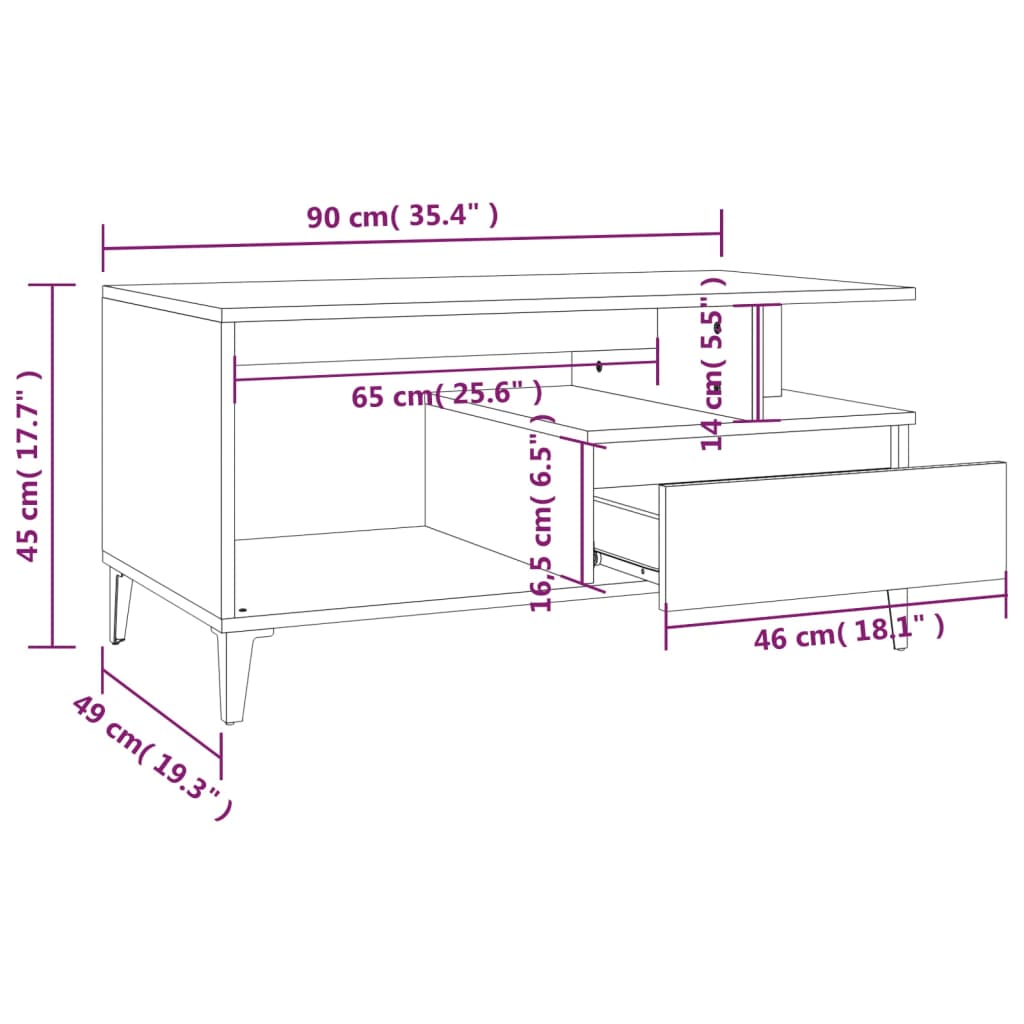 vidaXL Konferenční stolek 90x49x45 cm kompozitní dřevo