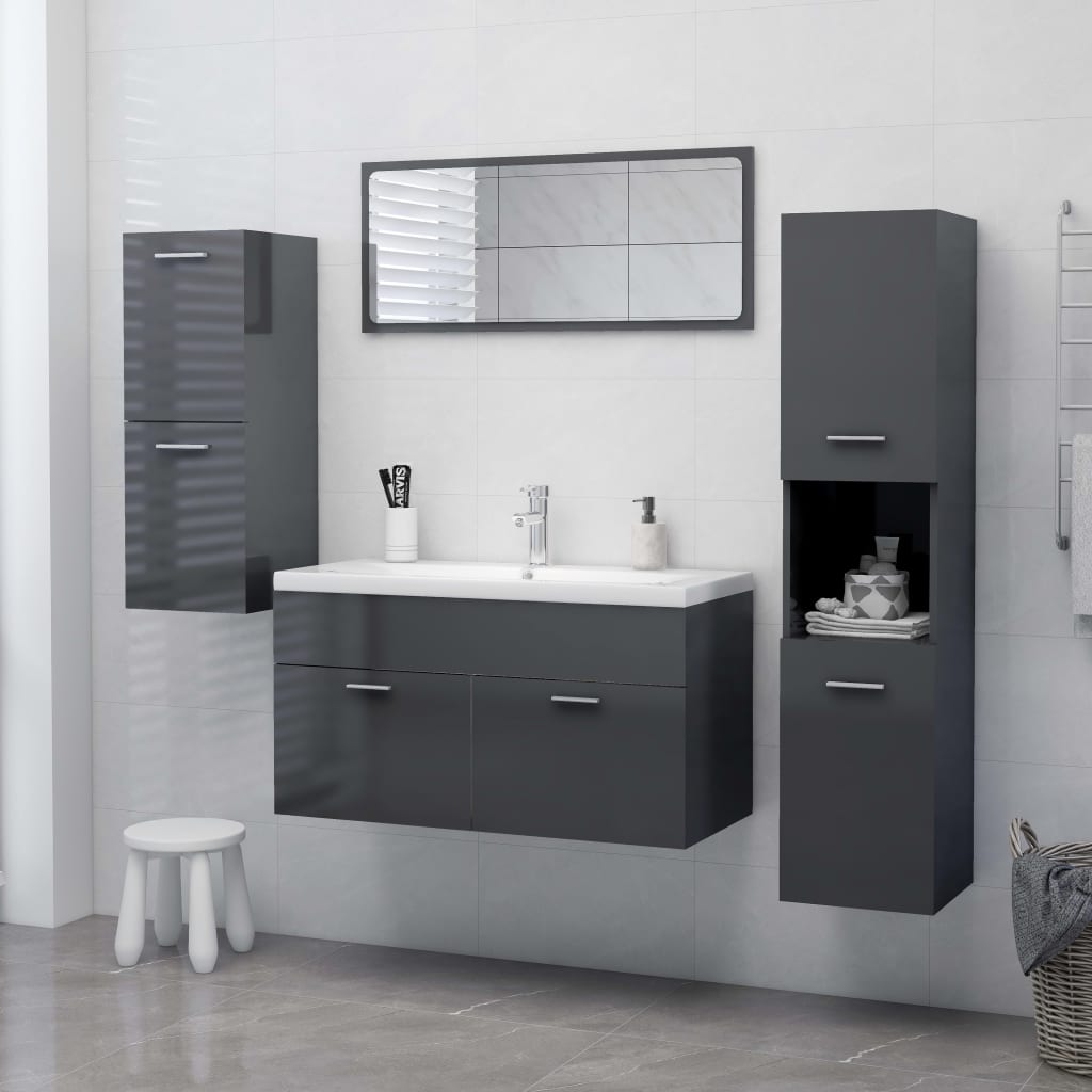 vidaXL Koupelnová skříňka šedá vysoký lesk 30x30x130 cm dřevotříska