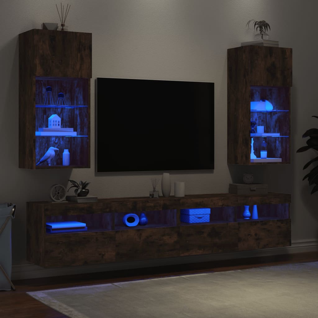 vidaXL TV skříňky s LED osvětlením 2 ks kouřový dub 40,5 x 30 x 90 cm