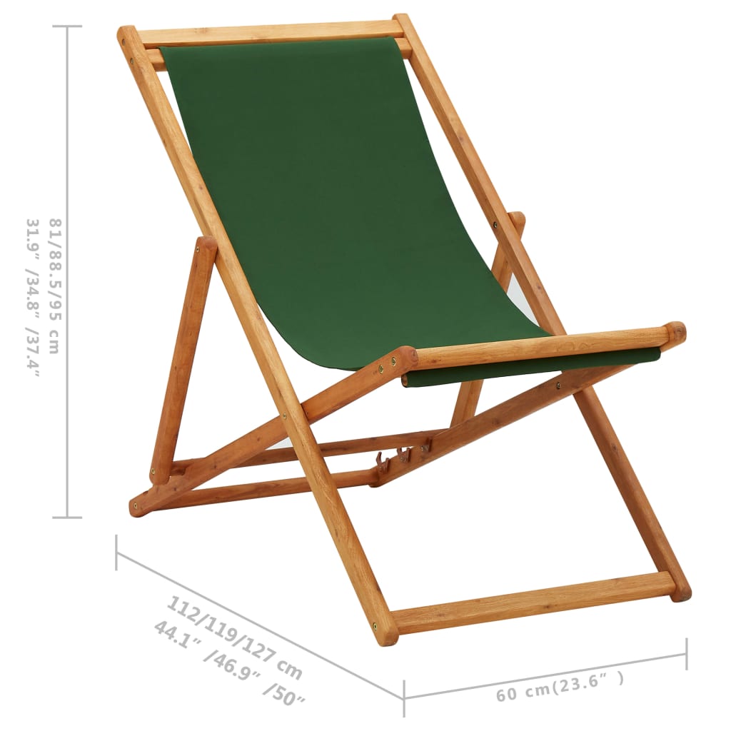 vidaXL Skládací plážové křeslo eukalyptové dřevo a textil zelené