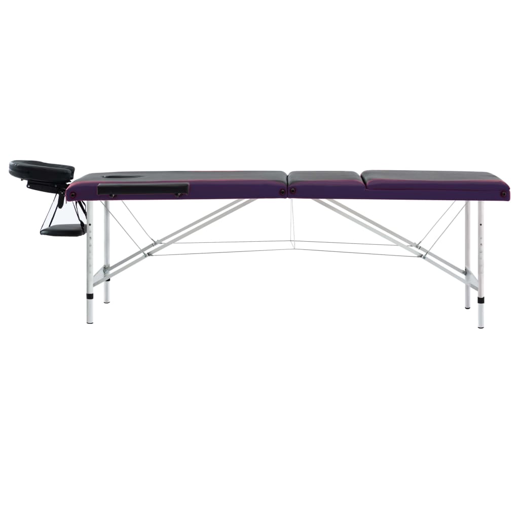 vidaXL Skládací masážní stůl se 3 zónami hliník černý a fialový