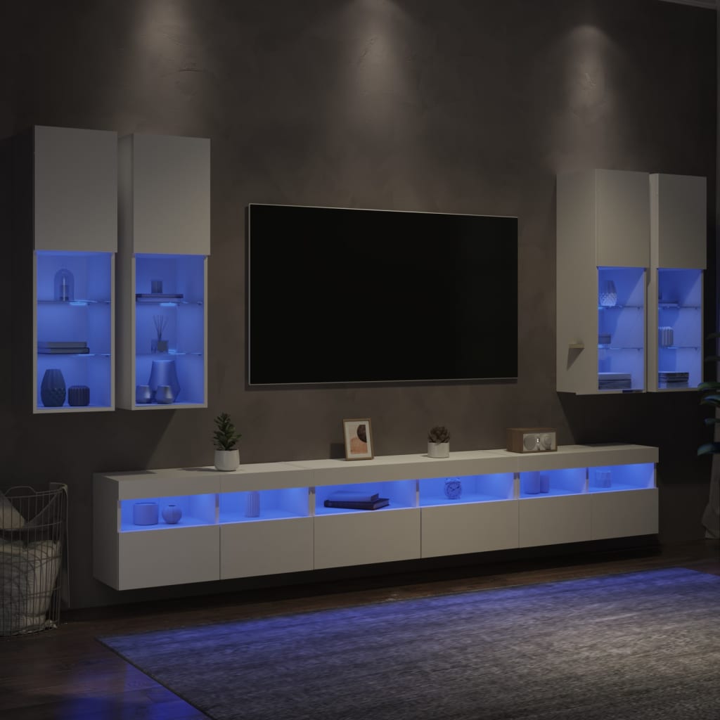 vidaXL 7dílná obývací stěna s LED osvětlením bílá