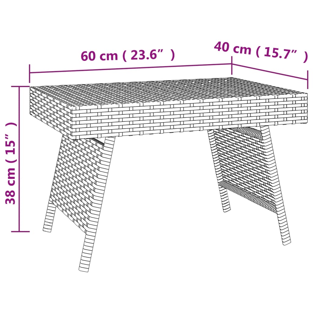 vidaXL Skládací odkládací stolek černý 60 x 40 x 38 cm polyratan
