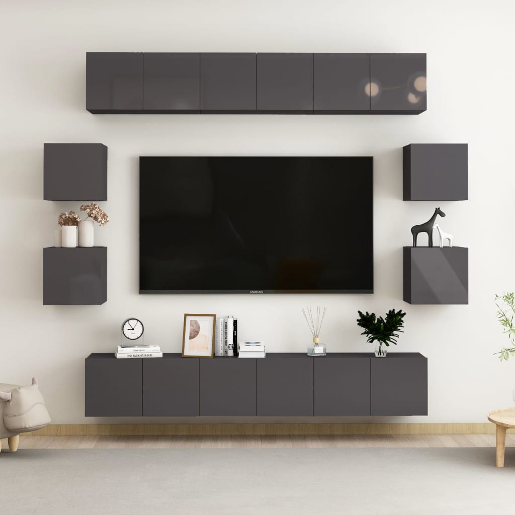 vidaXL 10dílný set TV skříněk šedý s vysokým leskem dřevotříska