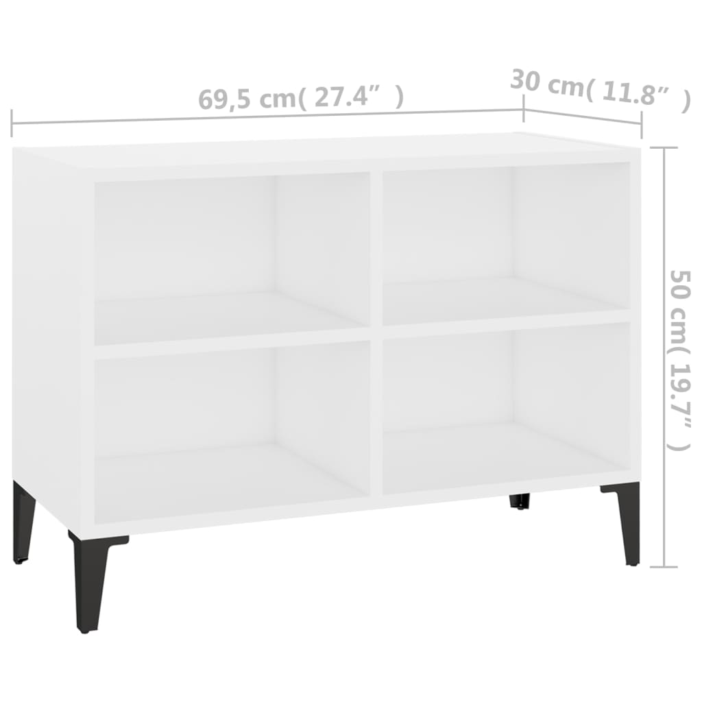 vidaXL TV stolek s kovovými nohami bílý 69,5 x 30 x 50 cm
