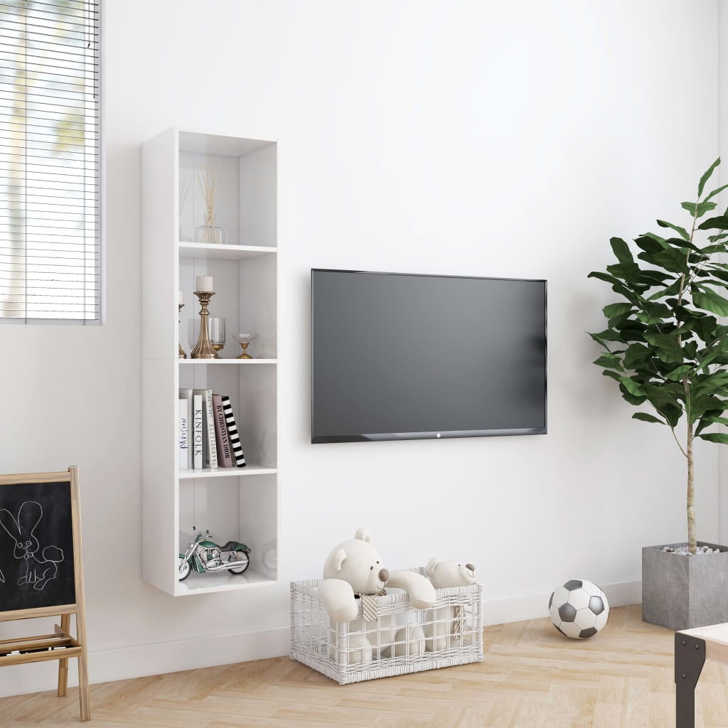 vidaXL Knihovna/TV skříňka bílá s vysokým leskem 143 x 30 x 36 cm