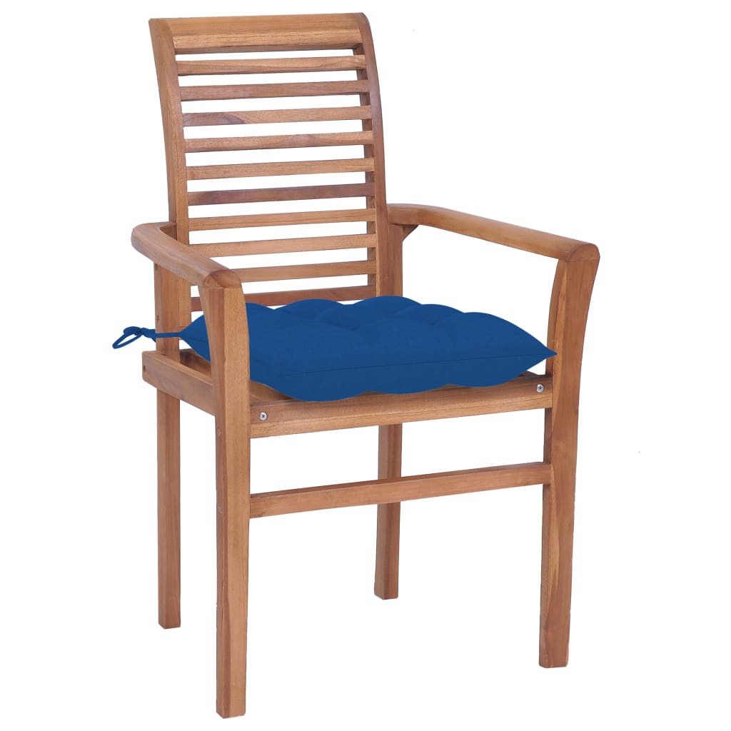 vidaXL Jídelní židle 8 ks modré podušky masivní teak