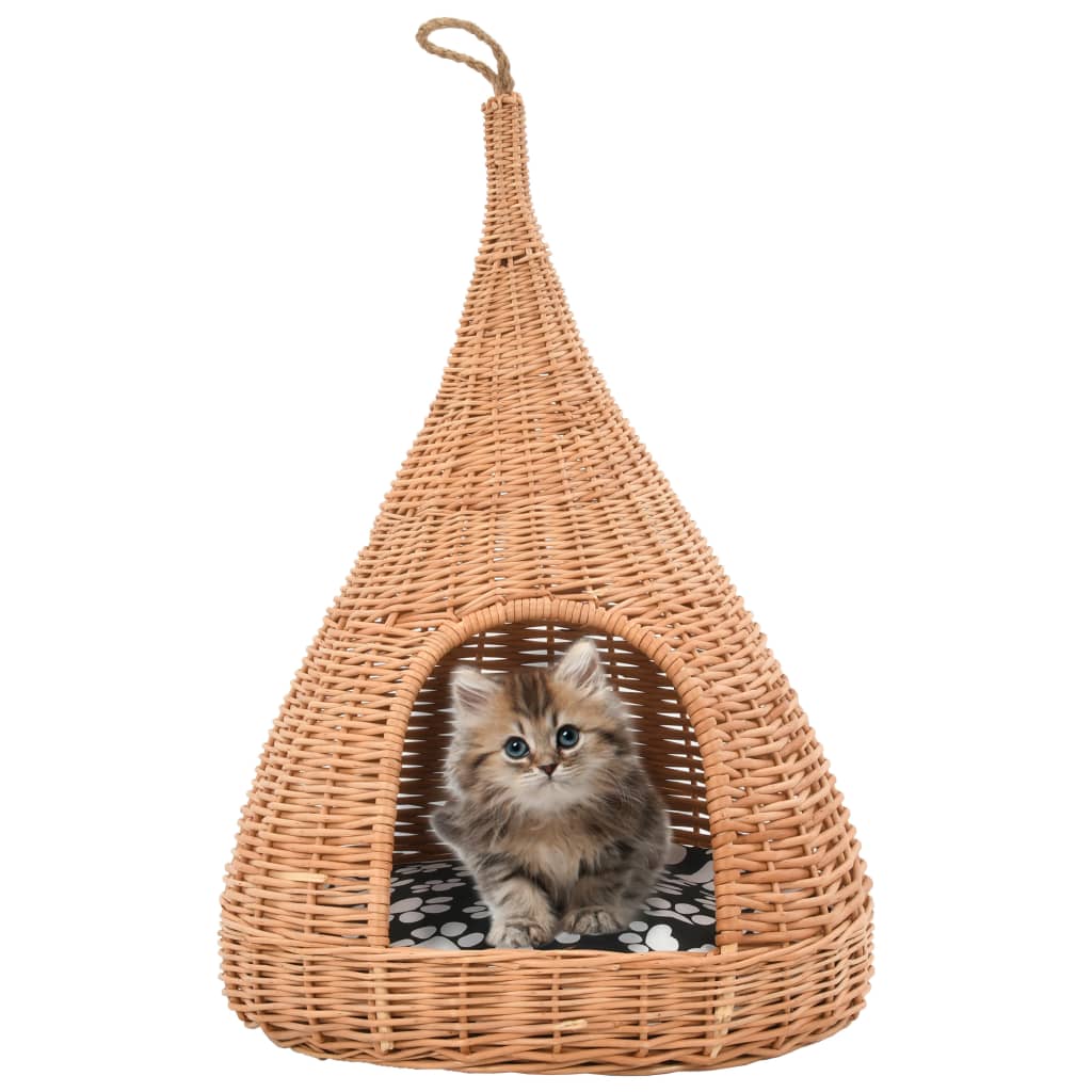 vidaXL Domeček pro kočky s poduškou 40 x 60 cm přírodní vrba týpí