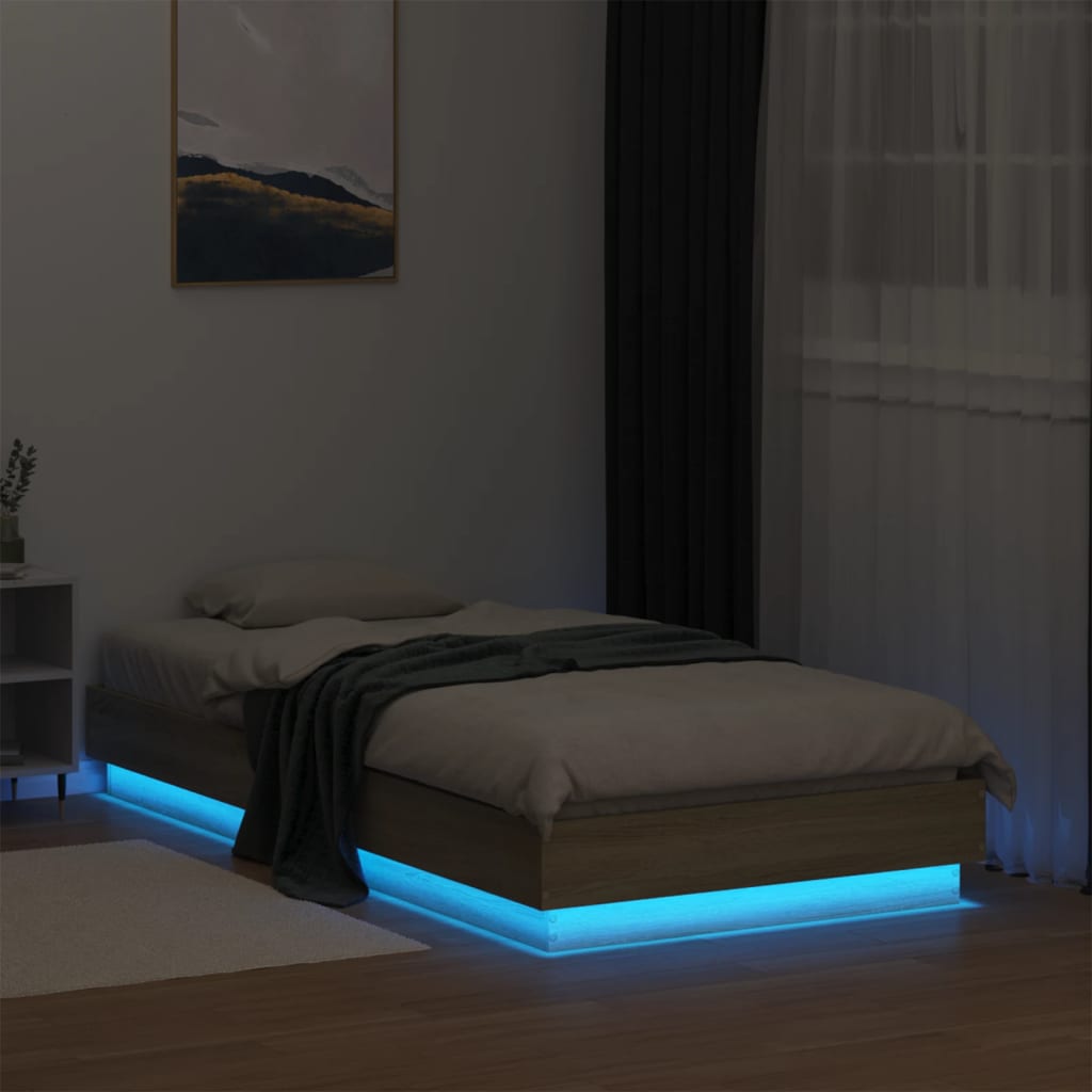 vidaXL Rám postele s LED osvětlením dub sonoma 90 x 190 cm