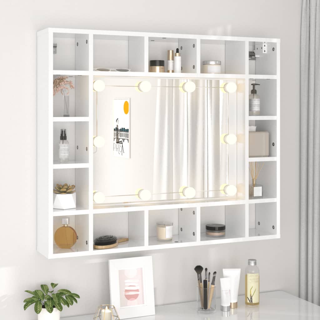 vidaXL Zrcadlová skříňka s LED bílá s vysokým leskem 91 x 15 x 76,5 cm